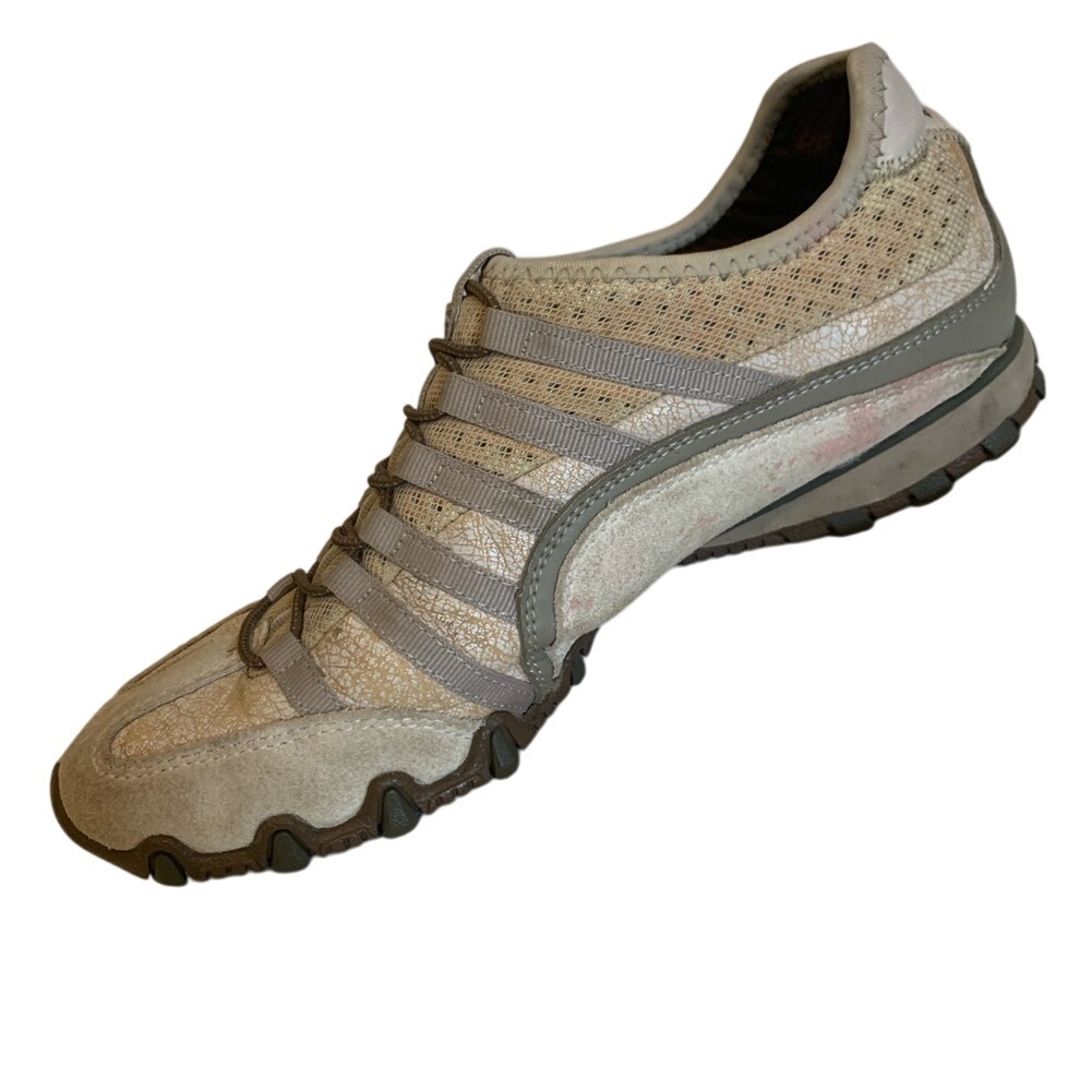 Skechers Womens Slip On Sneakers Taupe Mesh Leather Comfort 8 Sporty Casual - Picture 3 of 8